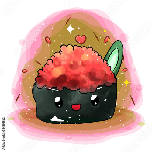 The illustration of cute masago with salmon roe on top
