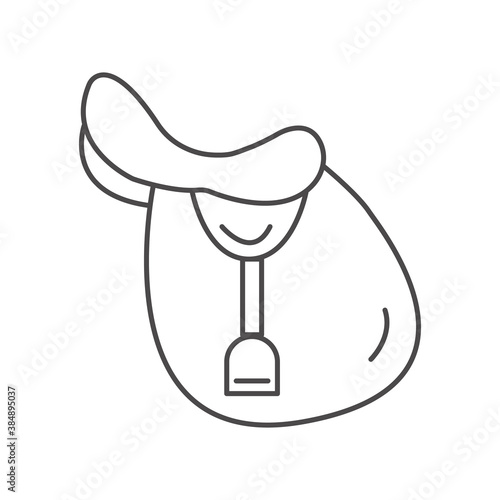 English jumping saddle flat outline icon. Minimal logo for horse riding school, yard or farm. Vector element isolated on white background. Simple line element illustration for saddle fitter. 
