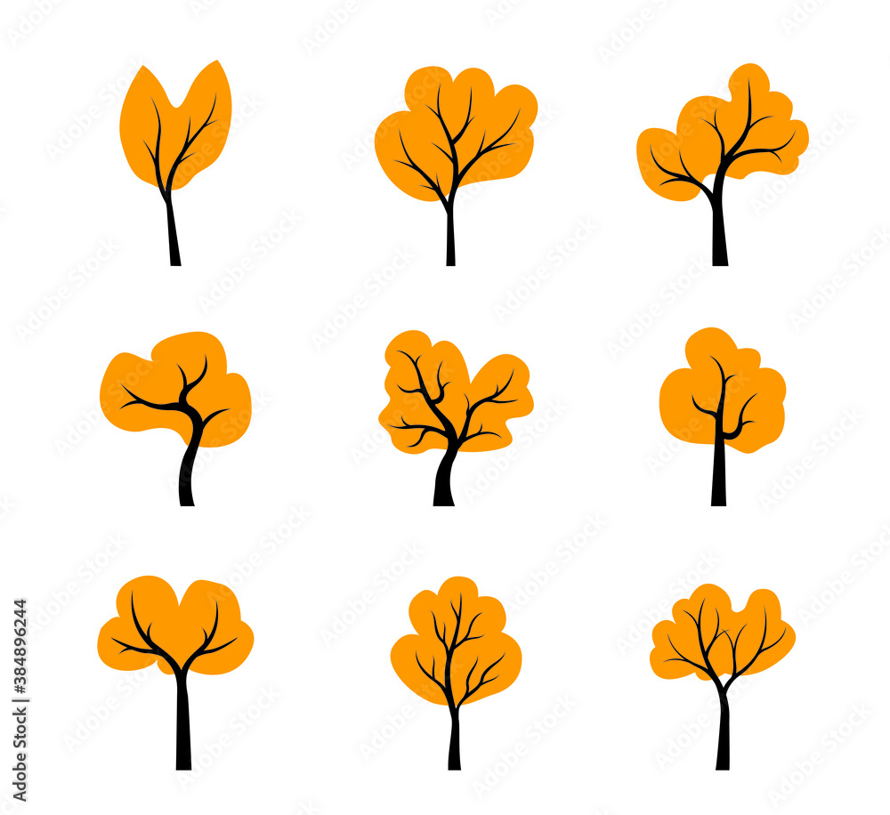 Set colour autumn Trees. Vector Icon.