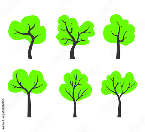 Set colour spring Trees. Vector Icon. 