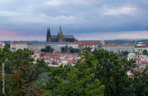  Prague Castle and St. Vitus Cathedral in the center of Prague at sunset
