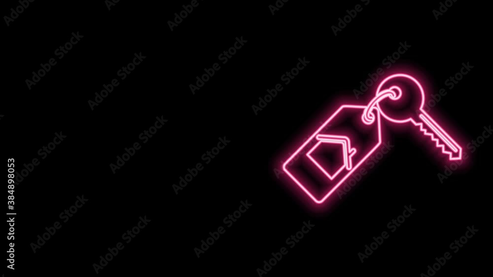 Glowing neon line House with key icon isolated on black background. The concept of the house turnkey. 4K Video motion graphic animation Glowing neon line House with key icon isolated on black background. The concept of the house turnkey. 4K Video motion graphic animation