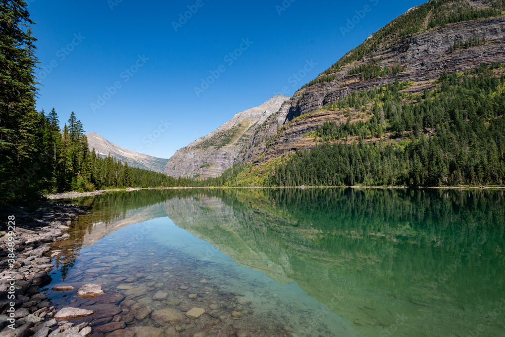 Avalanche Lake in Glacier National Park, Montana. USA. Back to Nature concept.