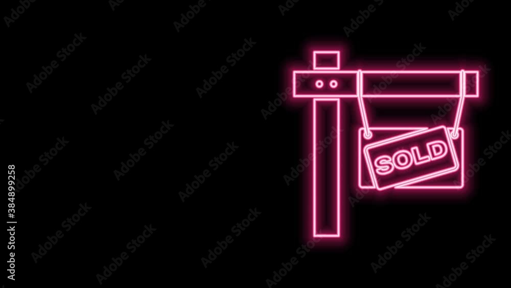 Glowing neon line Hanging sign with text Sold icon isolated on black background. Sold sticker. Sold signboard. 4K Video motion graphic animation Glowing neon line Hanging sign with text Sold icon isolated on black background. Sold sticker. Sold signboard. 4K Video motion graphic animation
