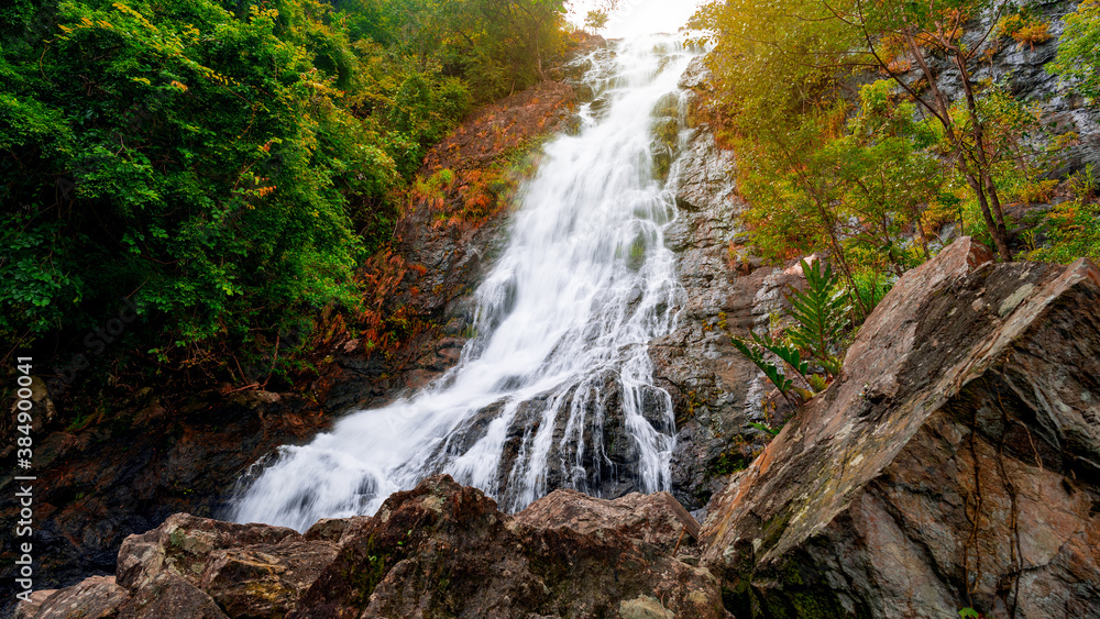 Fototapeta premium Sarika waterfall with rocks in the foreground beautiful waterfall in Nakhon nayok Thailand.