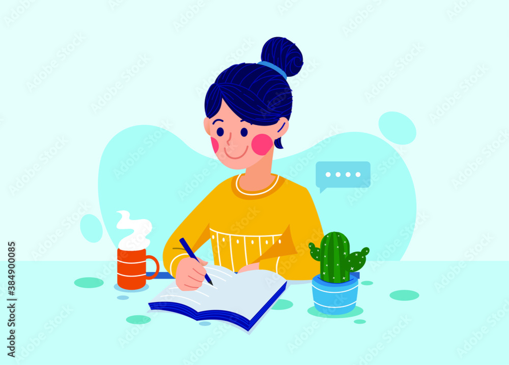 illustration vector graphic of woman writing illustration vector graphic of woman writing