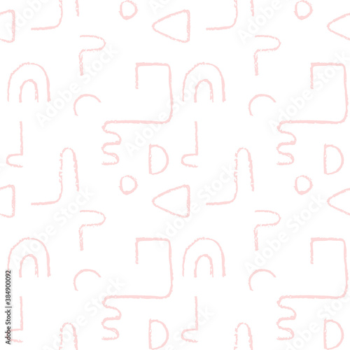 Hand drawn monochrome seamless pattern. Irregular chalk doodle lines. Abstract vector background.