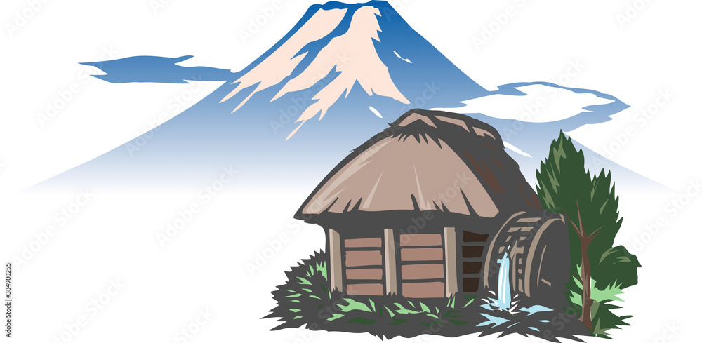 富士と水車小屋