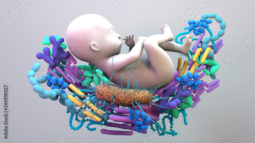 Baby Microbiome, the infant gut microbiome, genetic material of all the microbes. photo