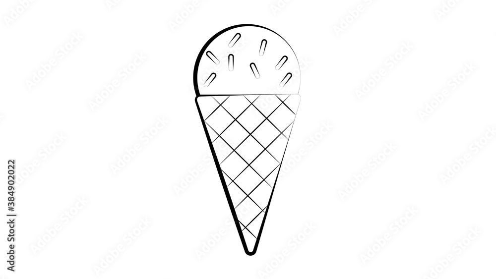 ice cream sweet, milk in a waffle cup, on a white background, vector illustration. scoop of ice cream with sugar topping. pencil drawing style illustration ice cream sweet, milk in a waffle cup, on a white background, vector illustration. scoop of ice cream with sugar topping. pencil drawing style illustration