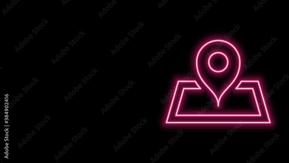 Glowing neon line Placeholder on map paper in perspective icon isolated on black background. 4K Video motion graphic animation Glowing neon line Placeholder on map paper in perspective icon isolated on black background. 4K Video motion graphic animation