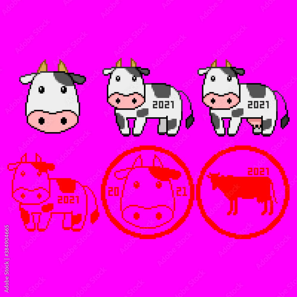 Naklejka premium 2021年賀状のドット絵