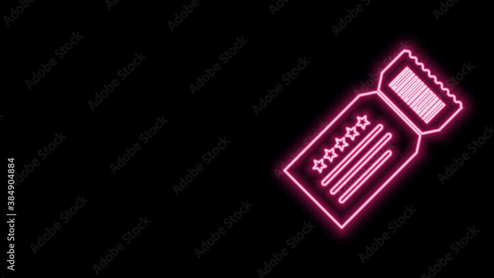 Glowing neon line Ticket icon isolated on black background. 4K Video motion graphic animation Glowing neon line Ticket icon isolated on black background. 4K Video motion graphic animation