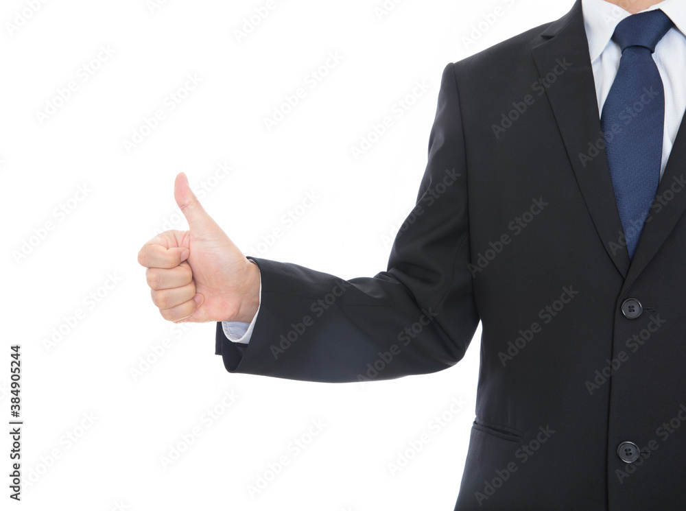 Man in black suit reaches out thumbs up Man in black suit reaches out thumbs up
