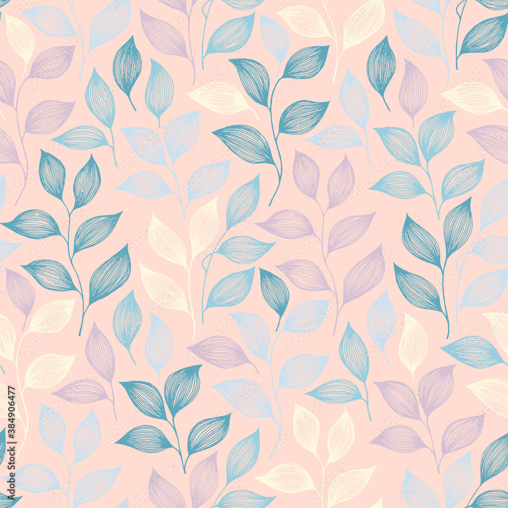Tea leaves seamless pattern design. Herbal sketchy background Tea leaves seamless pattern design. Herbal sketchy background