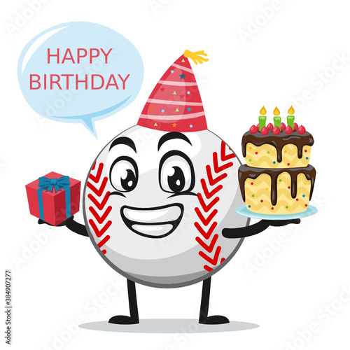 Canvas Print vector illustration of baseball character or mascot celebrate birthday party