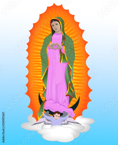 Virgin of Guadalupe hands of heart vector illustration
