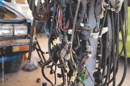 Automotive wiring parts at a car repair shop