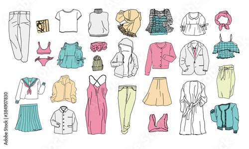 a lot of clothing いろんな種類の洋服イラスト素材セット