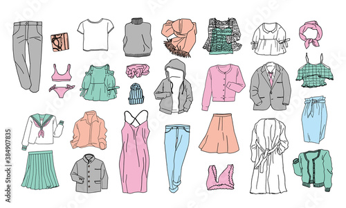 a lot of clothing いろんな種類の洋服イラスト素材セット