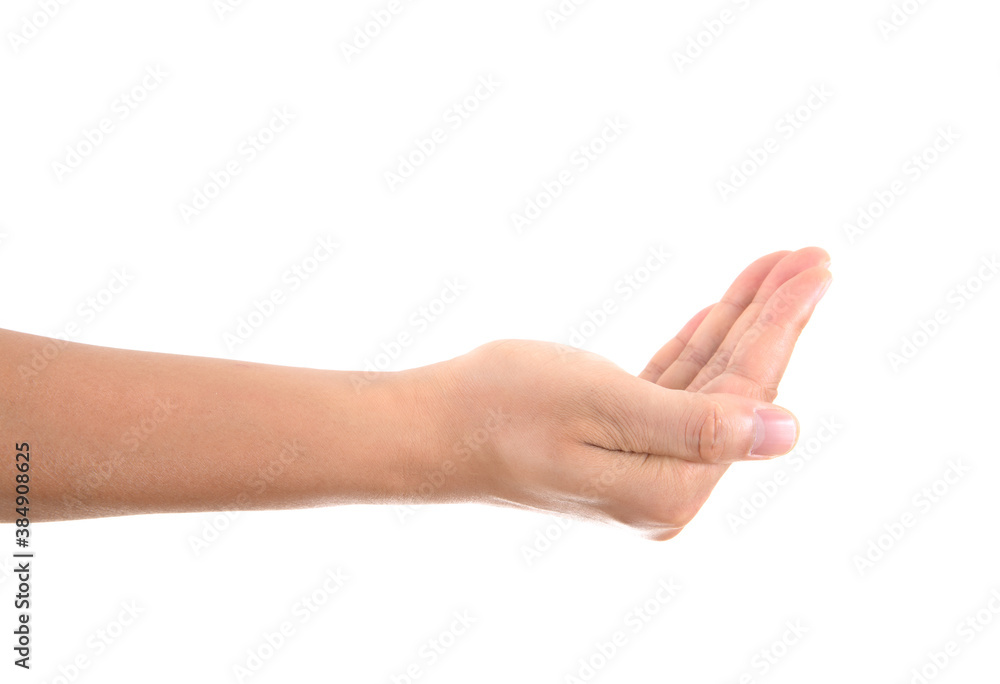 One hand makes a groove-like gesture ready to catch something One hand makes a groove-like gesture ready to catch something