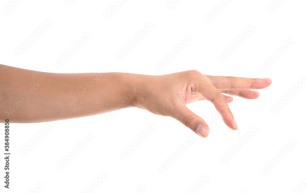 Pinch something with one hand in front of a white background Pinch something with one hand in front of a white background