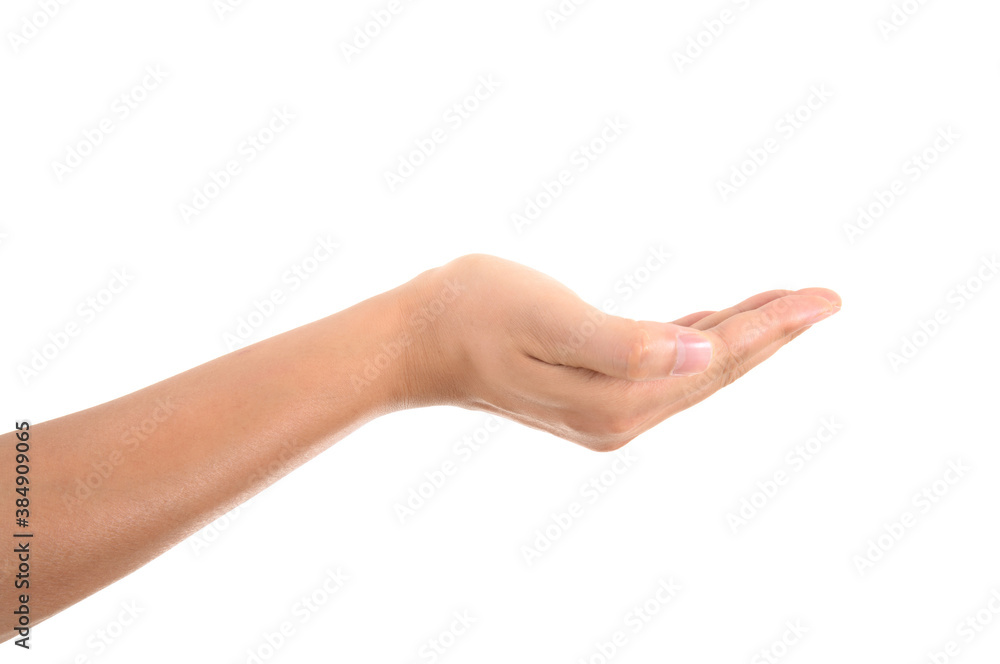 One hand makes a groove-like gesture ready to catch something One hand makes a groove-like gesture ready to catch something