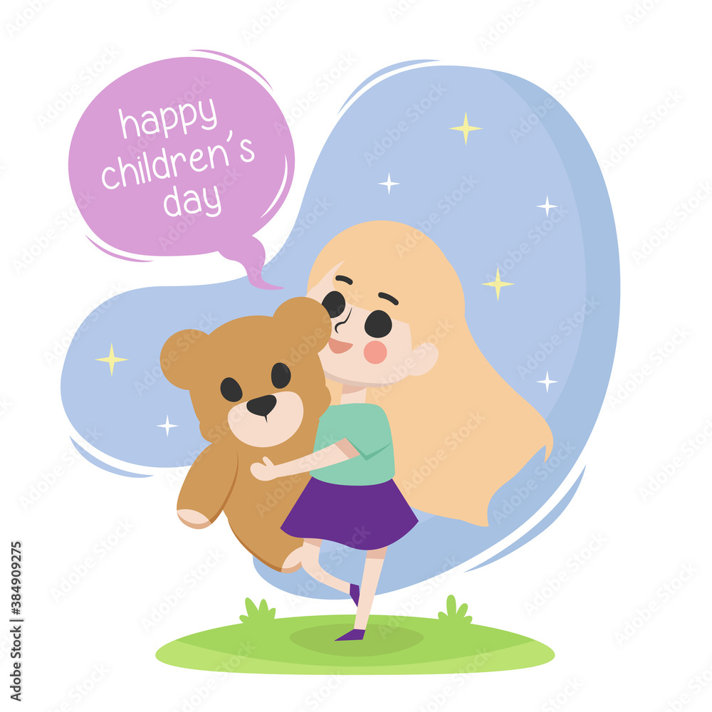 Happy children's day illustration with a girl an her doll vector