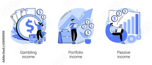 Capital gain abstract concept vector illustration set. Gambling, portfolio and passive income, online casino, investments and bonds, cash flow, money slot, mutual fund, finance abstract metaphor.