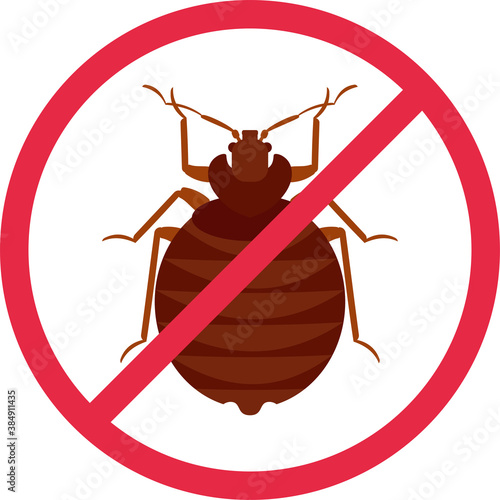 Bug. Insects are parasites, in a red circle with a red line. Isolated over white background. Vector illustration