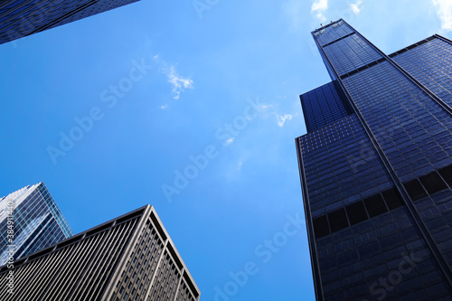 Low angle shot of black and white Skyscrapers