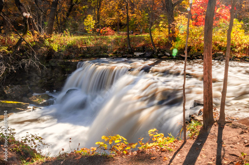 Water falls at Minneopa State Park during fall time  