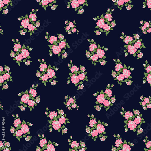 seamless flowers pattern on navy background