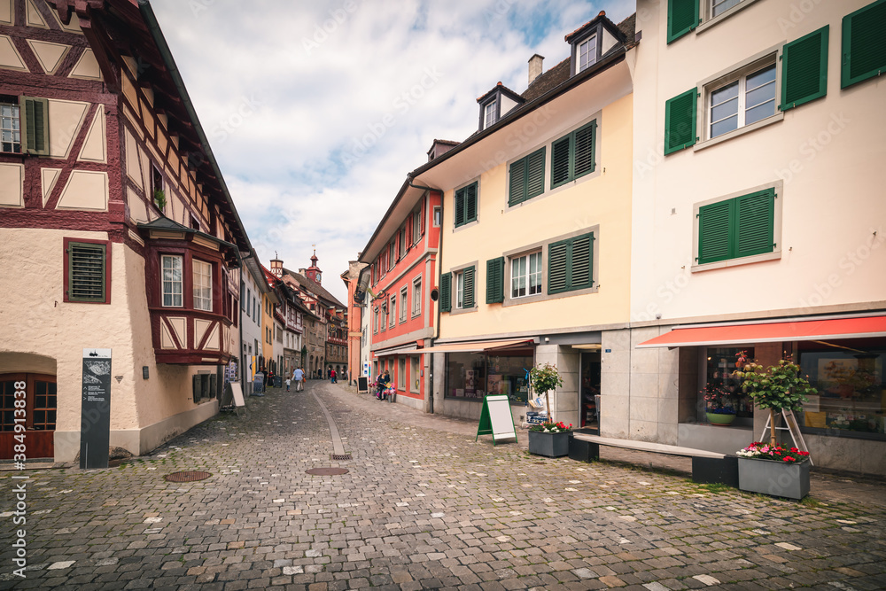 Cityscape Old Town and Historic Buildings of Stein Am Rhein City, Switzerland, Beautiful Ancient Church and Architecture of Swiss Culture. Travel Historical and Famous Place of Switzerland