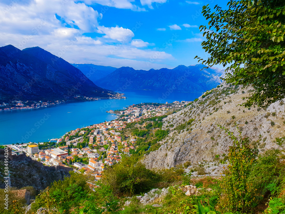 Viewpoint of oldtown and Kotor Bay in Montenegro