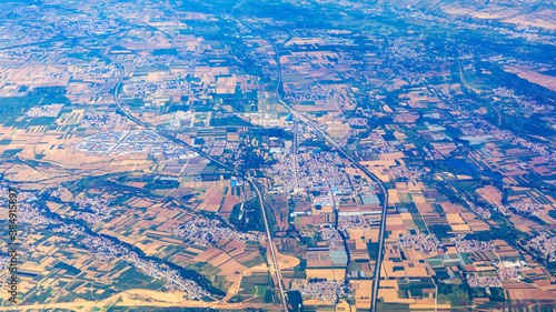 Aerial view of a colorful landscape in China.