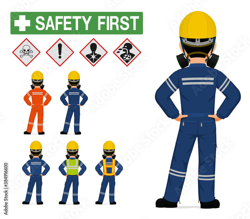 Isolated industrial worker with respirator on white background