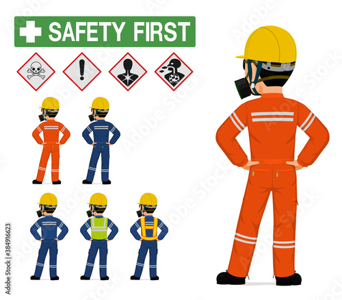 Isolated industrial worker with respirator on white background