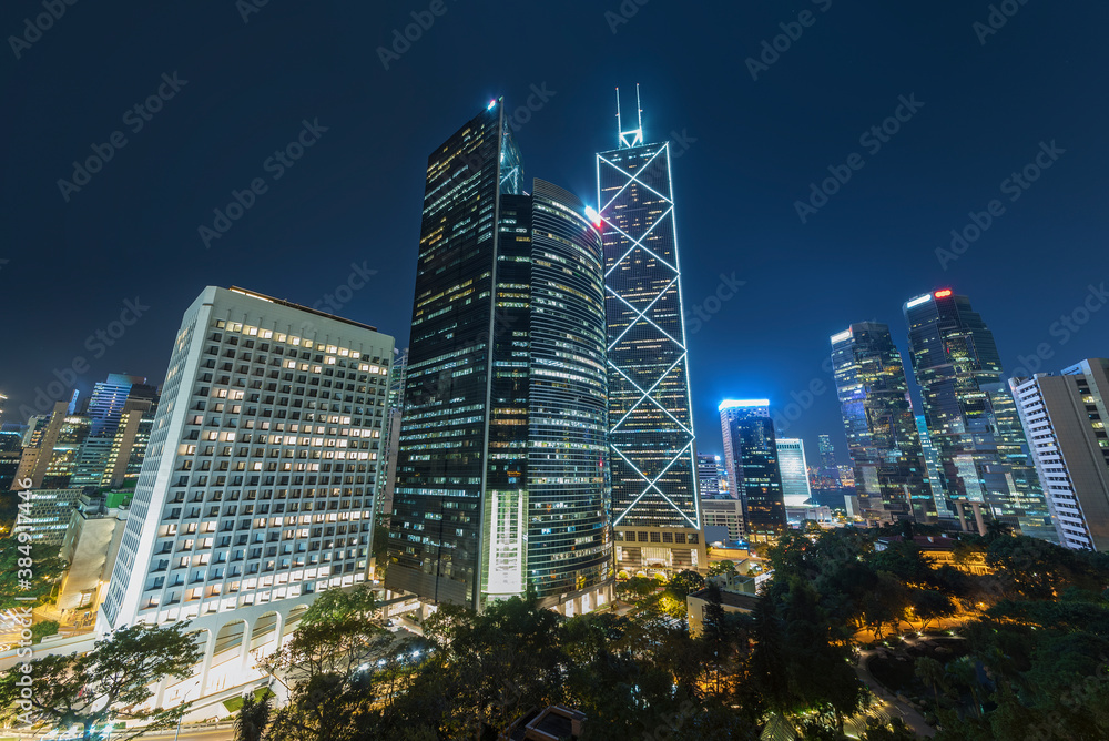 Skyline of downtown district of Hong Kong city at night