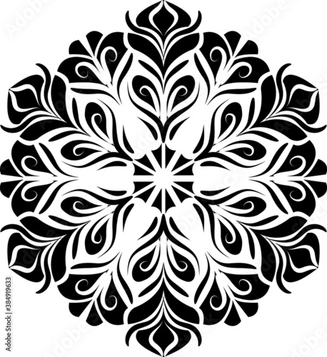 Circular pattern in form of mandala for Henna, Mehndi, tattoo, decoration. Decorative ornament in ethnic oriental style. Coloring book page.