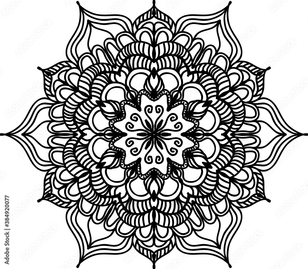 Circular pattern in form of mandala for Henna, Mehndi, tattoo, decoration. Decorative ornament in ethnic oriental style. Coloring book page. Circular pattern in form of mandala for Henna, Mehndi, tattoo, decoration. Decorative ornament in ethnic oriental style. Coloring book page.
