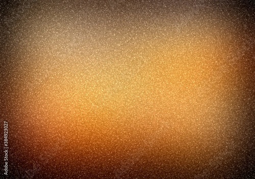 Shimmer yellow orange brown gradient textured background decorated vignette. Sanded empty wall abstract surface.