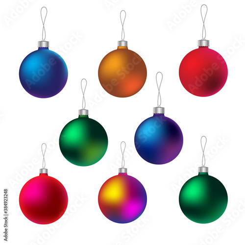 set of Christmas balls on the Christmas tree