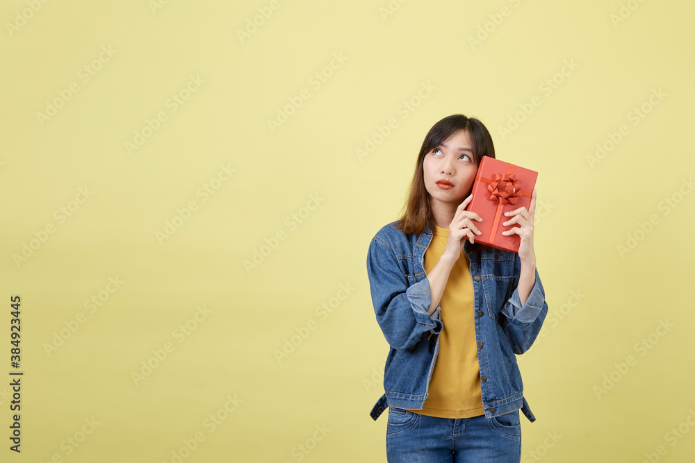 Portrait beautiful young asian woman with red gift box Portrait beautiful young asian woman with red gift box