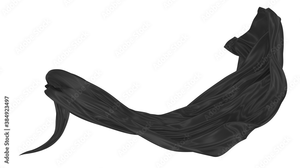 Beautiful flowing fabric of black wavy silk or satin. 3d rendering image. Beautiful flowing fabric of black wavy silk or satin. 3d rendering image.