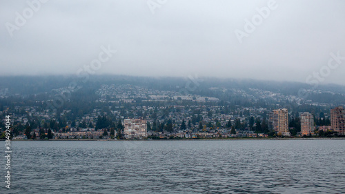 West Vancouver, British-Columbia / Canada - 10/04/2020: A view of West Vancouver from the ocean looking at the North Shore before the Lion's Gate Bridge