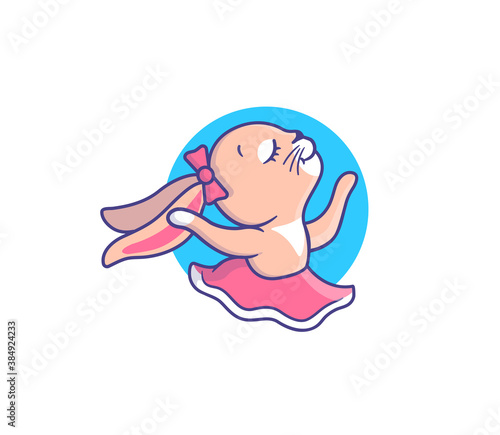 The logo of dance style. Cartoonish girl bunny dancing