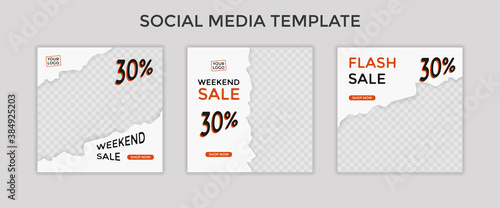 social media template post for promotion. instagram template post for ads. design with white and orange color.