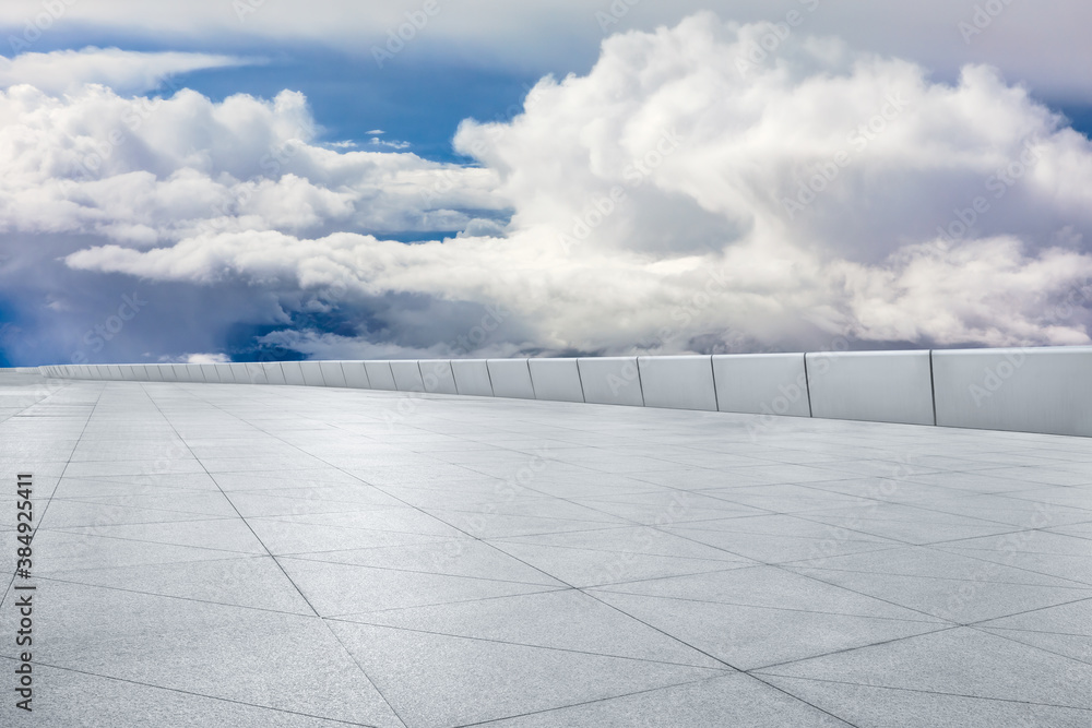Fototapeta premium Empty square floor and mountain with sky clouds landscape.