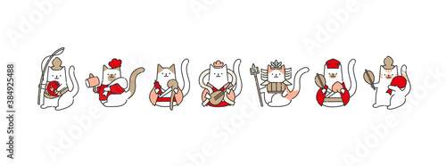 2021 日本の新年を祝う可愛い猫の七福神のイラスト　ベクターファイル　おしゃれ photo